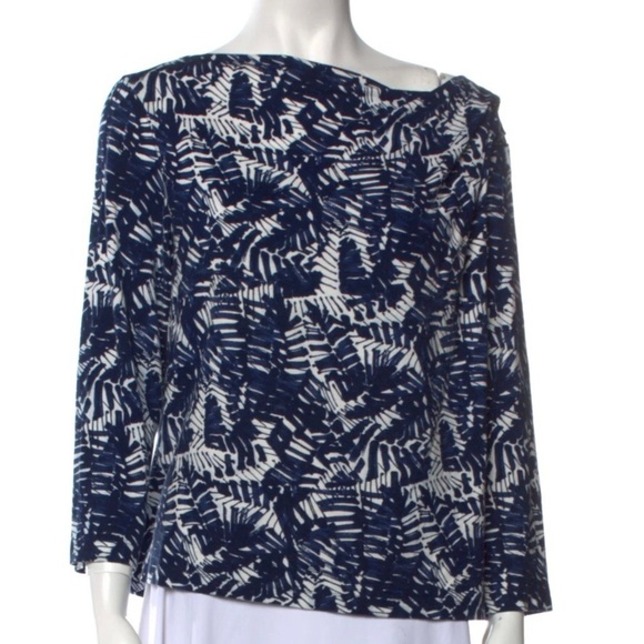 St John Printed Off The Shoulder Top Blue Size Large Three Quarter Sleeves - Picture 5 of 5